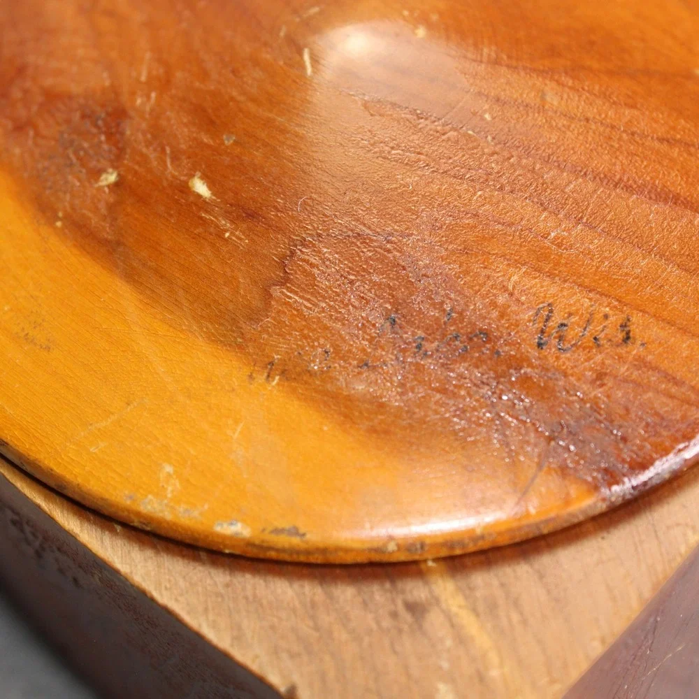 Handmade Heart Trinket Box Cedar Wood Brown Swivel Lid Signed Folk Art Gift